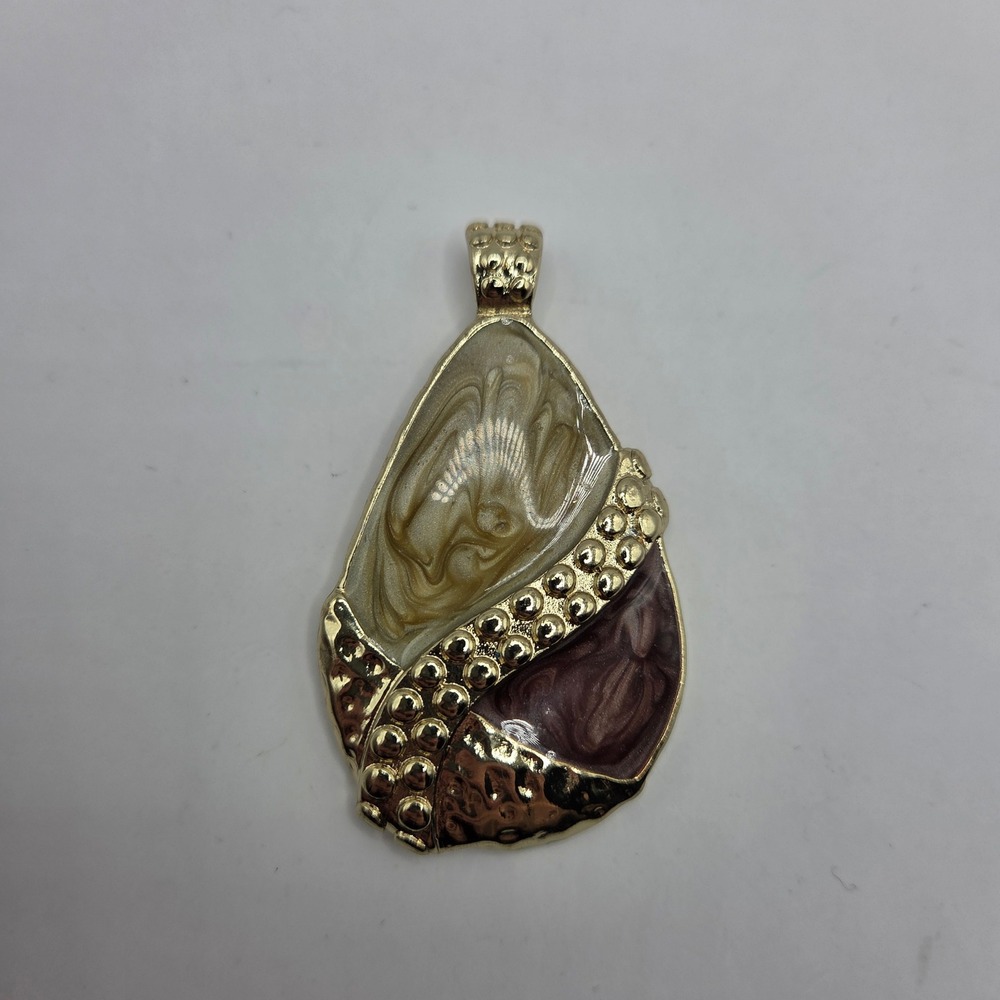 Kenneth Cole KC Enamel Teardrop Pendant Gold Tone Purple Green Statement 2.5"